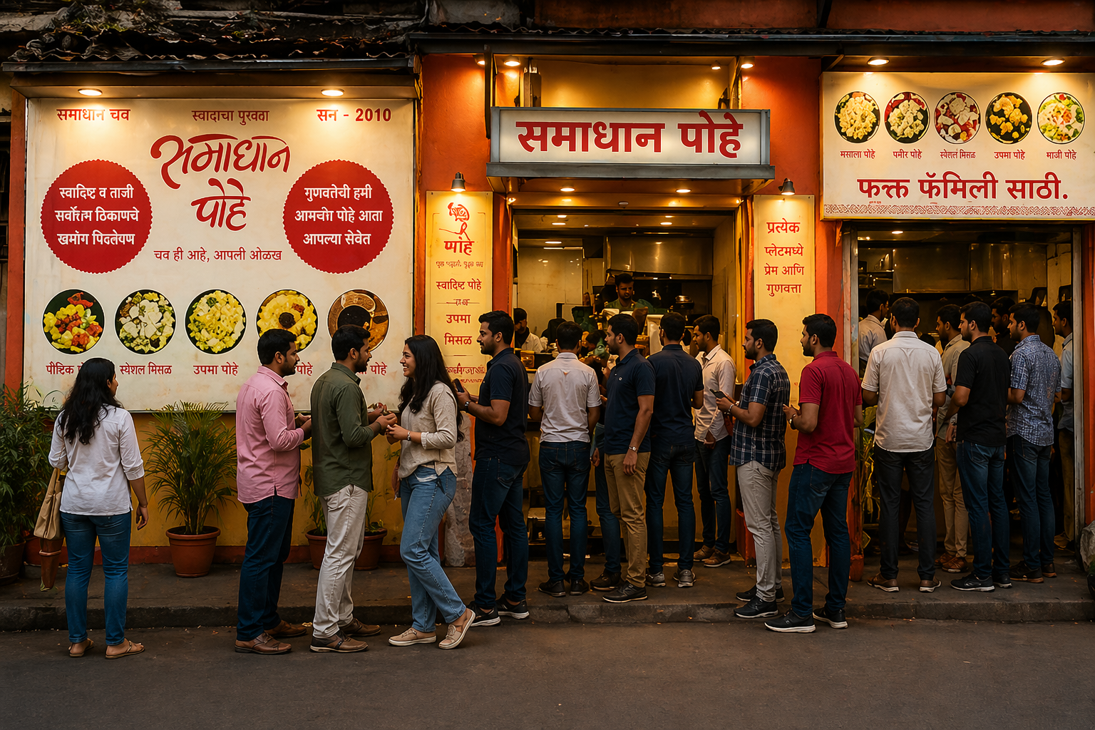 Customers waiting and enjoying at Samadhan Pohe